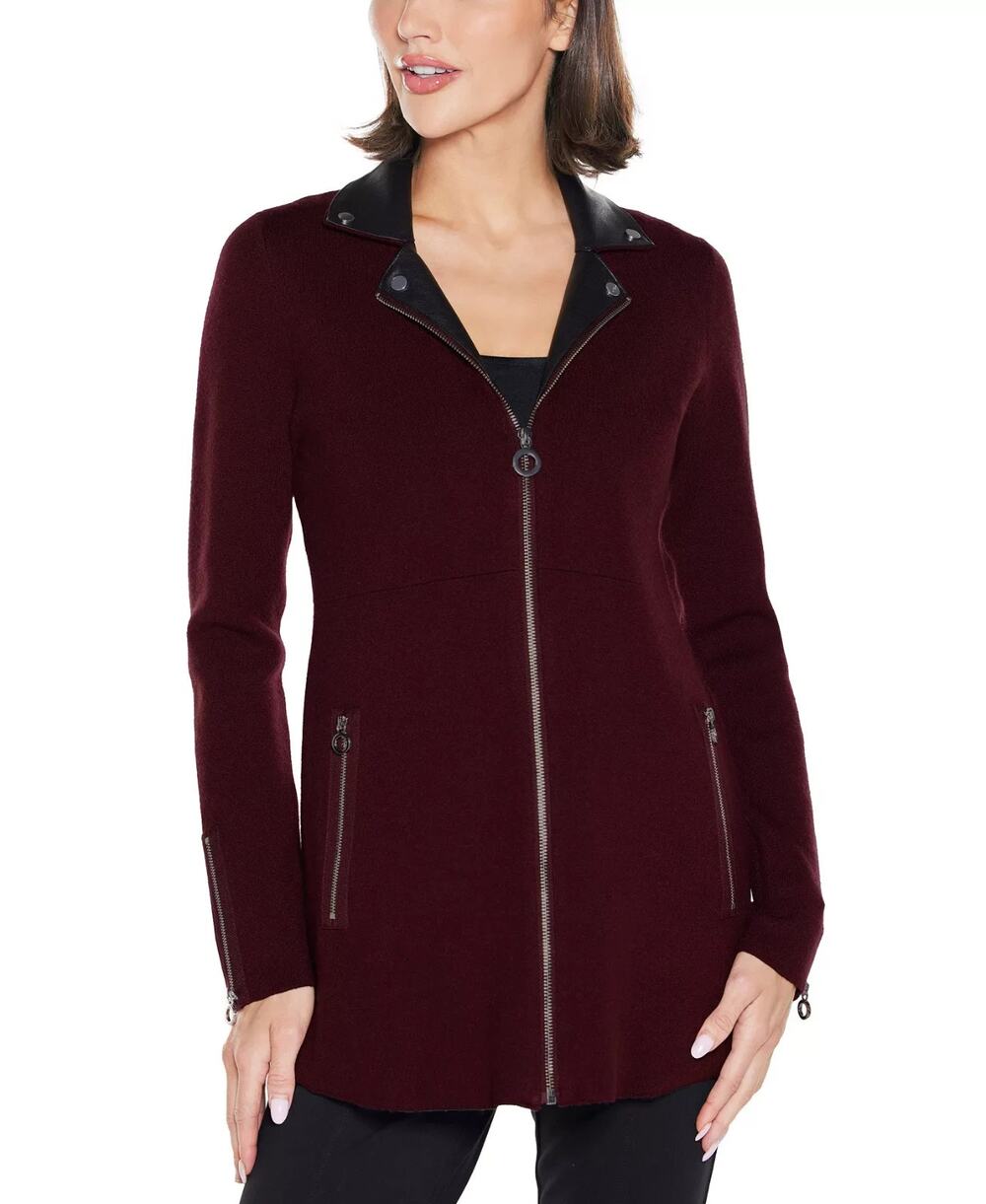 Belldini Women's Black Label Collared Sweater Jacket Black Cherry Size XL 3773